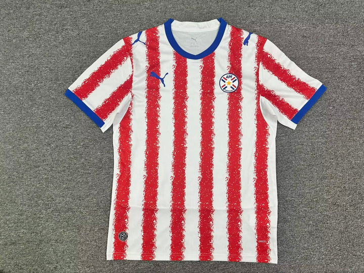 Paraguay Home Football Jersey Red White Stripes
