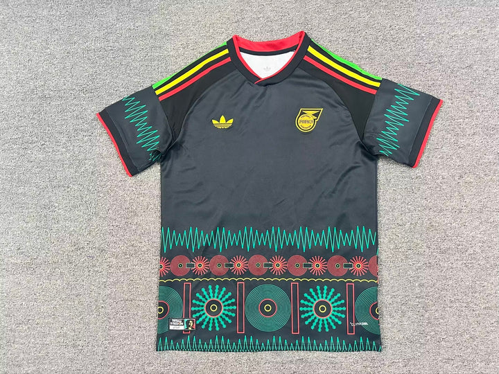 Jamaica Black Football Jersey Tribal Design