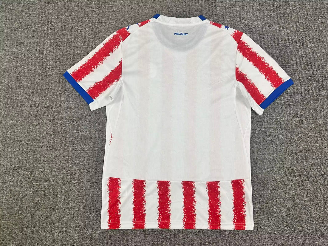 Paraguay Home Football Jersey Red White Stripes