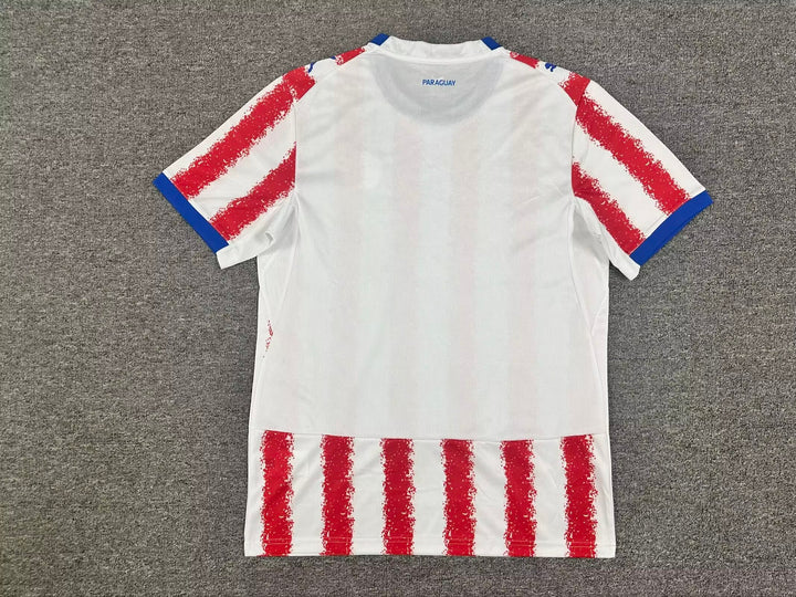 Paraguay Home Football Jersey Red White Stripes